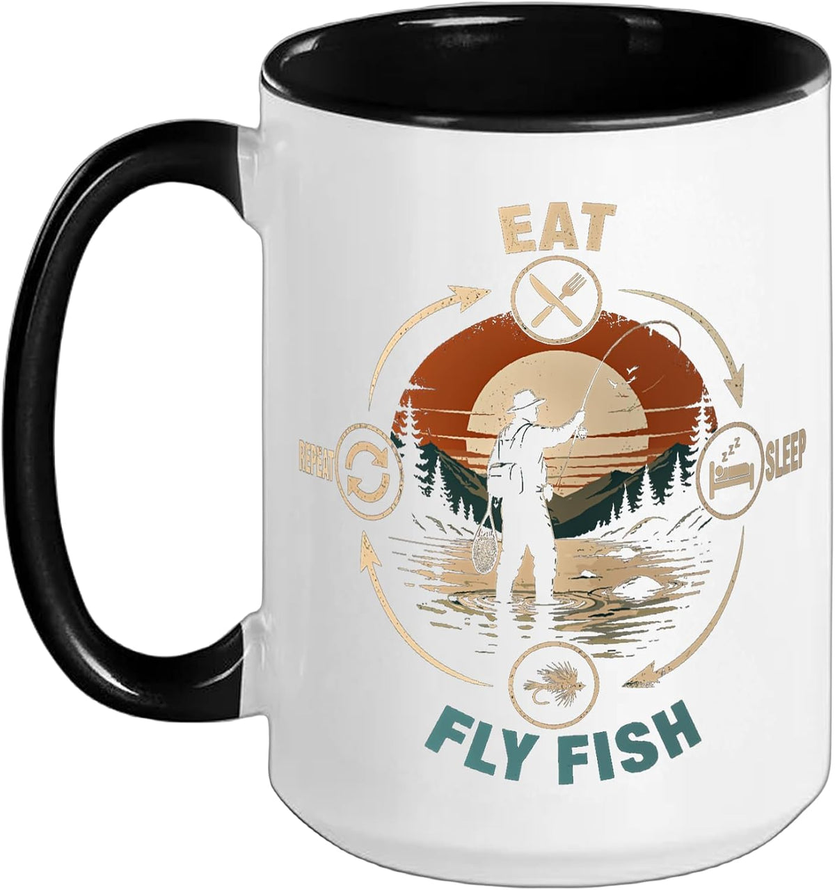 Funny Fly Fishing Men Fly Rod Fishing Trout Fly Casting Ceramic Mug