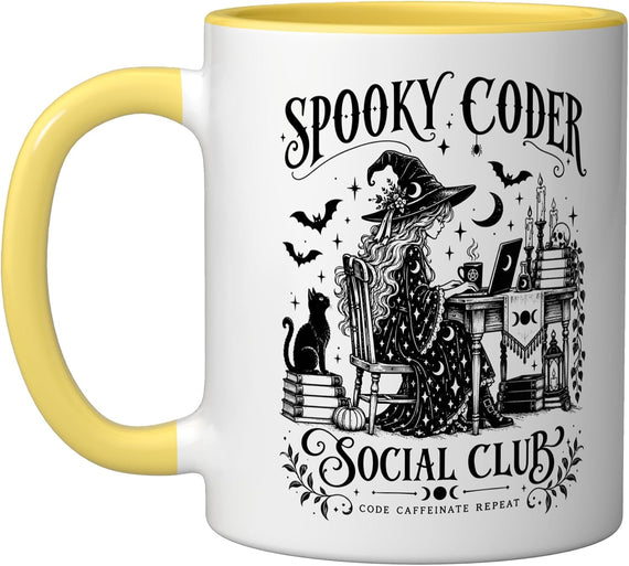 Halloween Coding Witch Spooky Coder Social Club Programmer Ceramic Mug