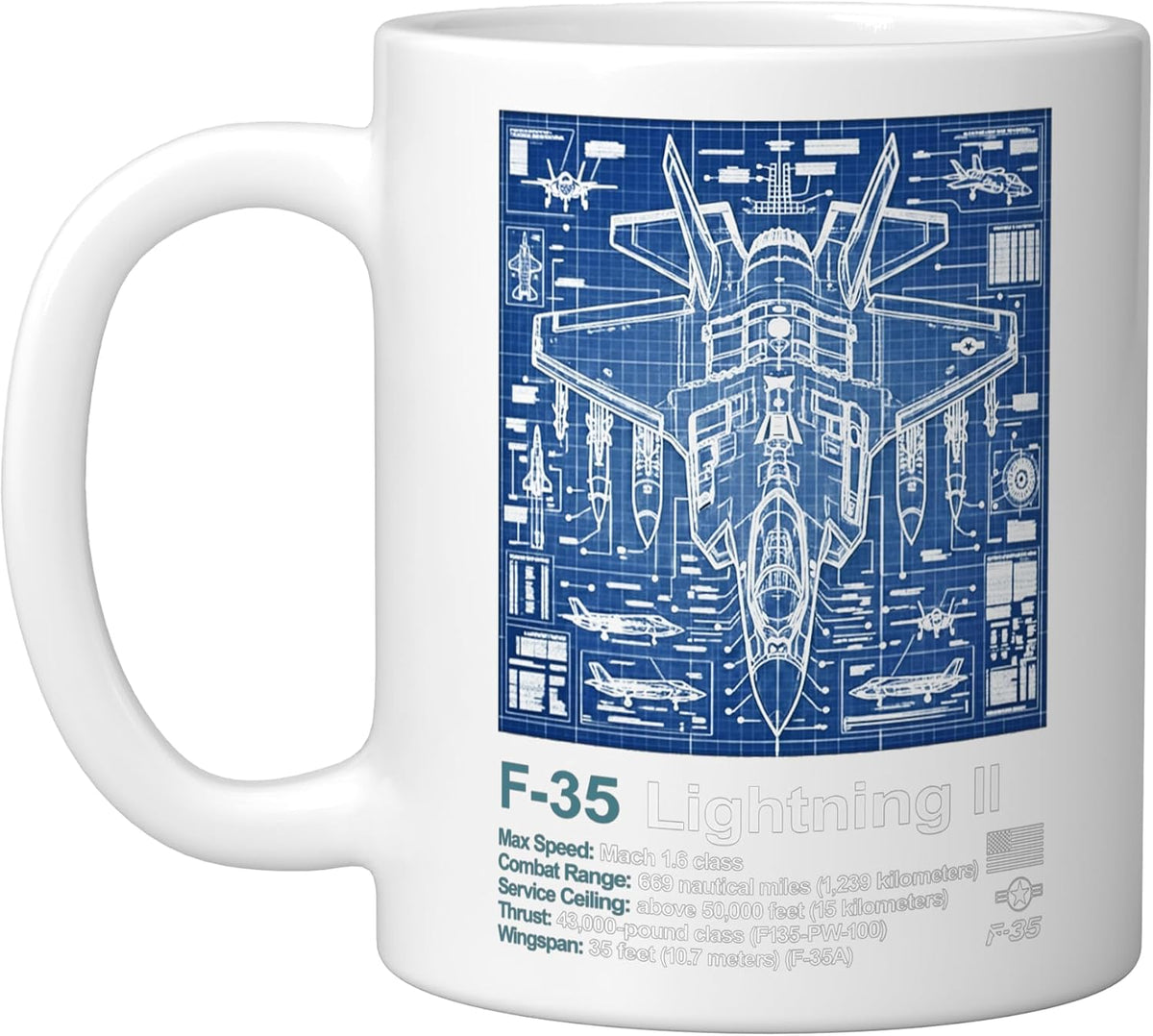F-35 Blueprint Technical Schematic - Aviation Art Graphic Ceramic Mug