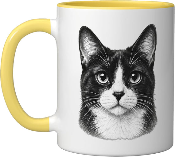 Black White Cat Portrait Ceramic Mug