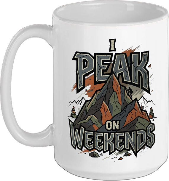 Rock Climbing Mountain Climber I Peak On Weekends Ceramic Mug