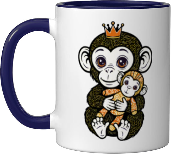 Cute Monkey With Crown Hugging Baby Ceramic Mug