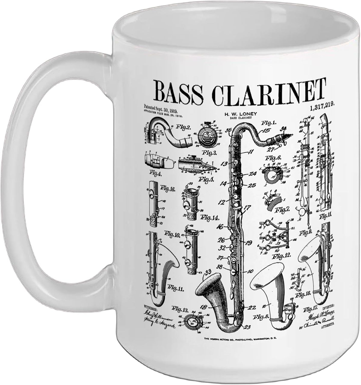 Bass Clarinet Player Clarinetist Vintage Patent Musician Ceramic Mug