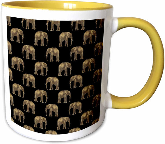 Gold Elephants On A Black Backdrop Pattern Ceramic Mug