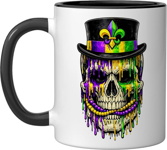 Mardi Gras Skull Top Hat Dripping Beads New Orleans Ceramic Mug