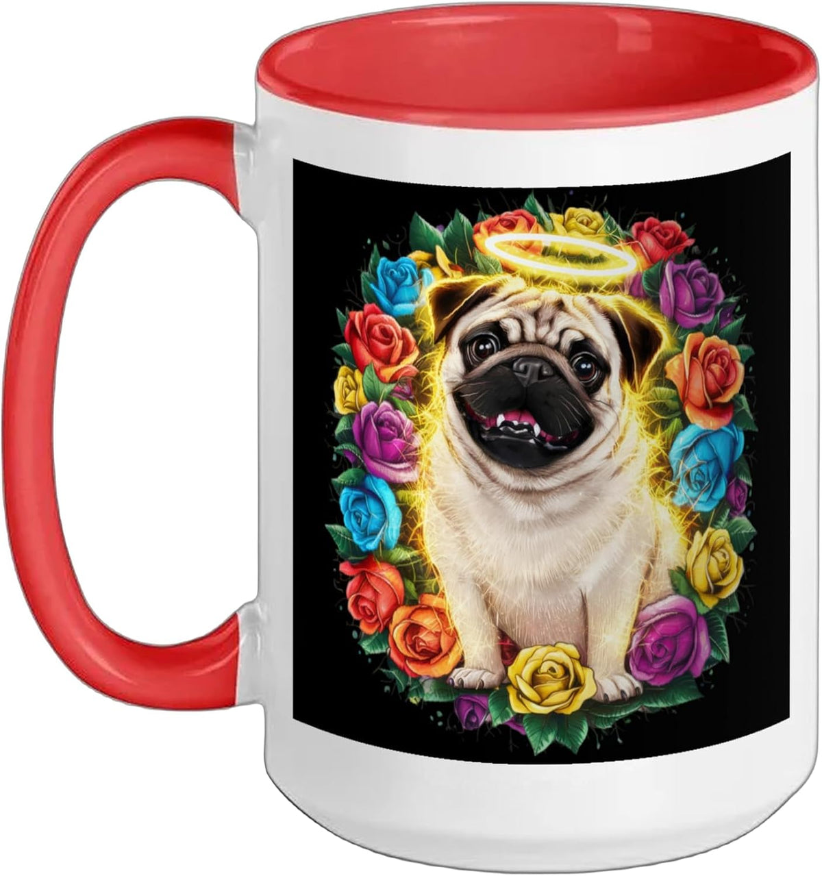 Magically Glittering Pug With Roses Ceramic Mug