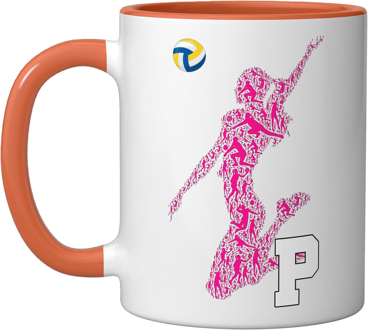 Womens Volleyball Letter P Initial Monogram - Pink Player Ceramic Mug