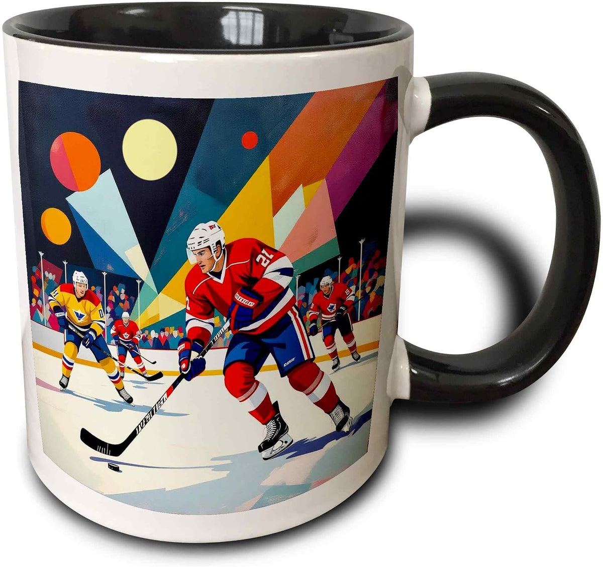 Colorful Art Of Ice Hockey Players On Ice Ceramic Mug