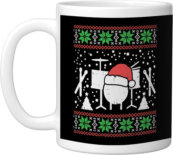 Drums Ugly Christmas Sweater Drummer Ceramic Mug