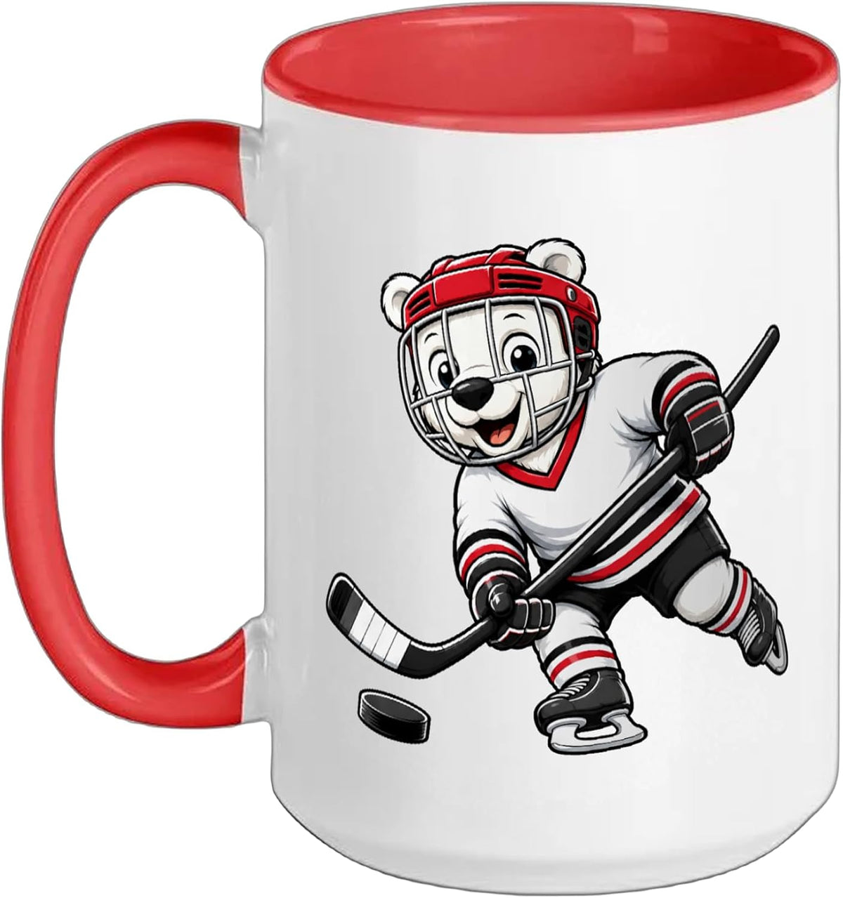 Cute Cartoon Polar Bear Playing Hockey Design Ceramic Mug