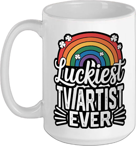 Luckiest Tv Artist Ever St Patricks Day Rainbow Shamrock Ceramic Mug