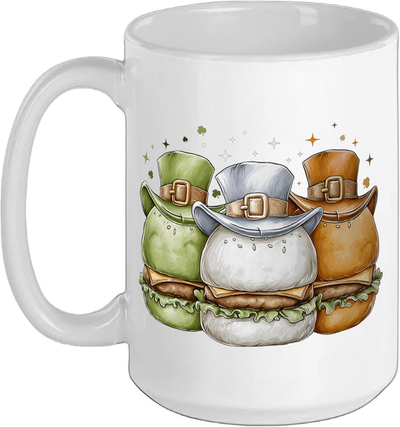 Hamburger Cheeseburger Leprechaun Shamrock St. Patricks Ceramic Mug