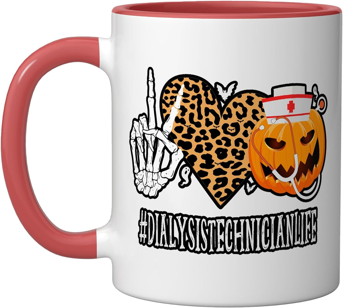 Dialysis Technician Peace Love Pumpkin Halloween Mug