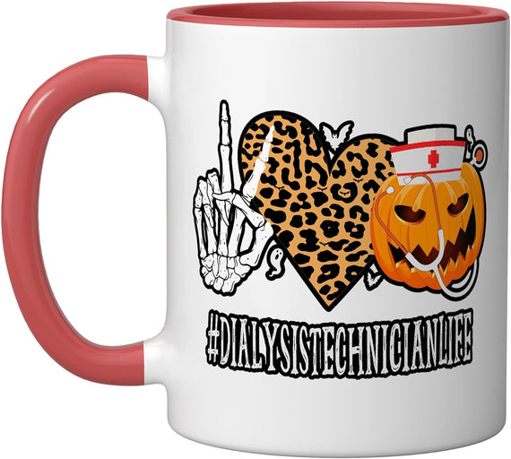 Dialysis Technician Peace Love Pumpkin Halloween Mug