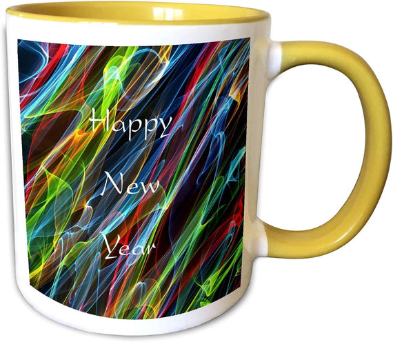 Happy New Year On Colored Streaks Of Light Ceramic Mug