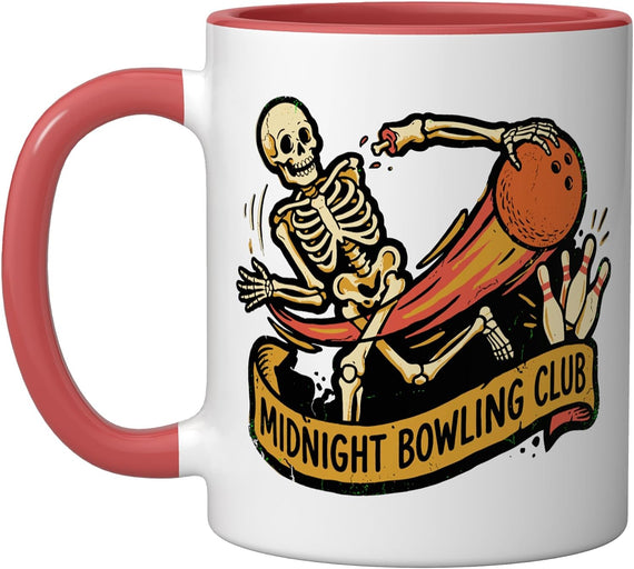 Midnight Bowling Club Skeleton Halloween Art Ceramic Mug