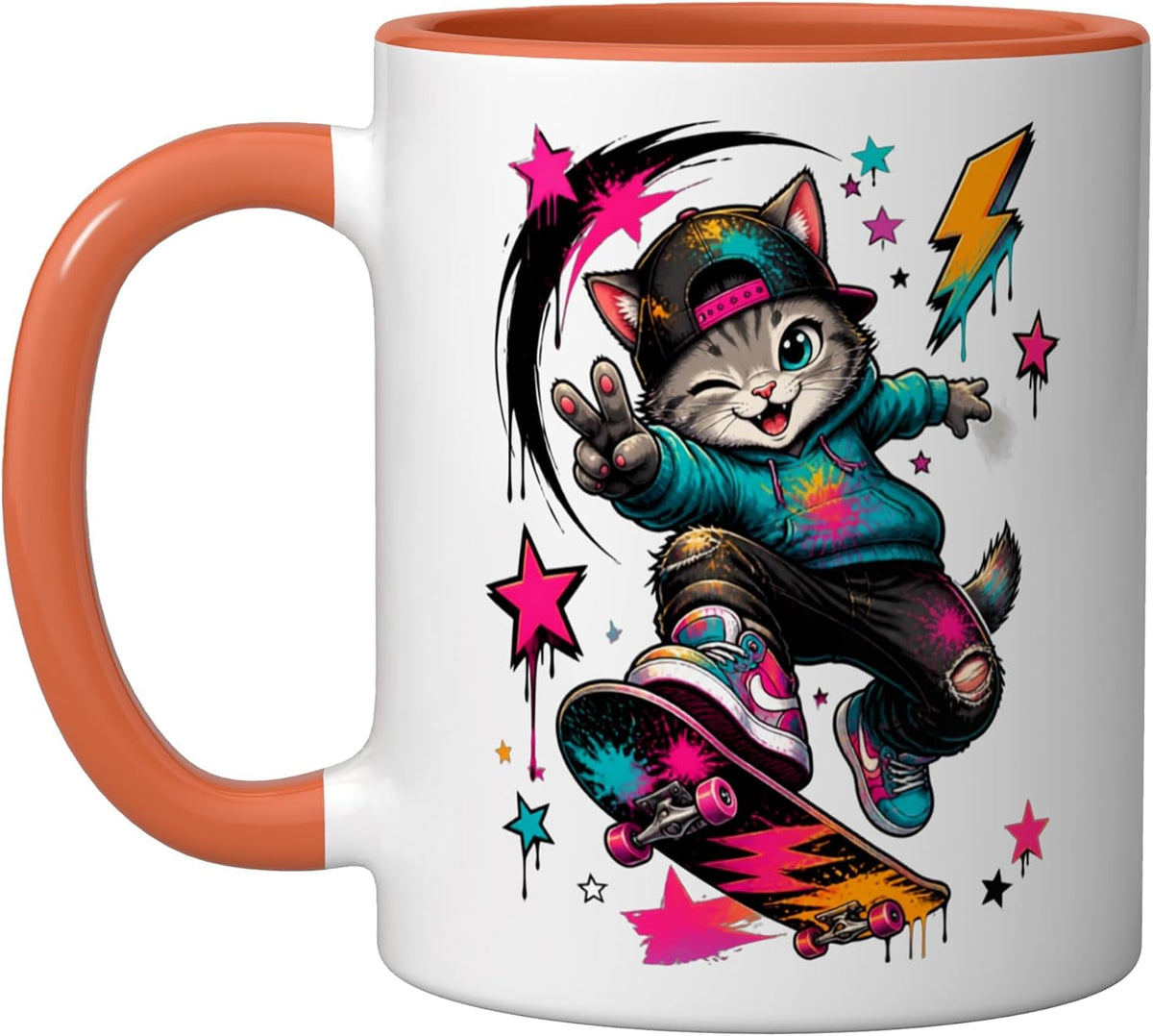 Skateboard Cat Graffiti Street Art Ceramic Mug