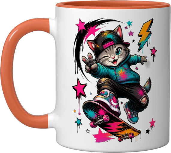 Skateboard Cat Graffiti Street Art Ceramic Mug