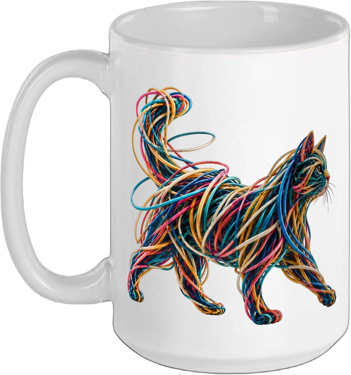 Colorful Abstract Wire Cat Art Cat Ceramic Mug