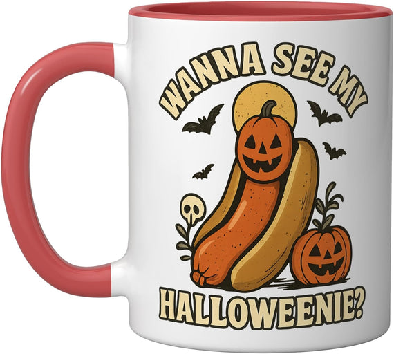 Wanna See Halloweenie Halloween Hot Dog Pumpkin Ceramic Mug