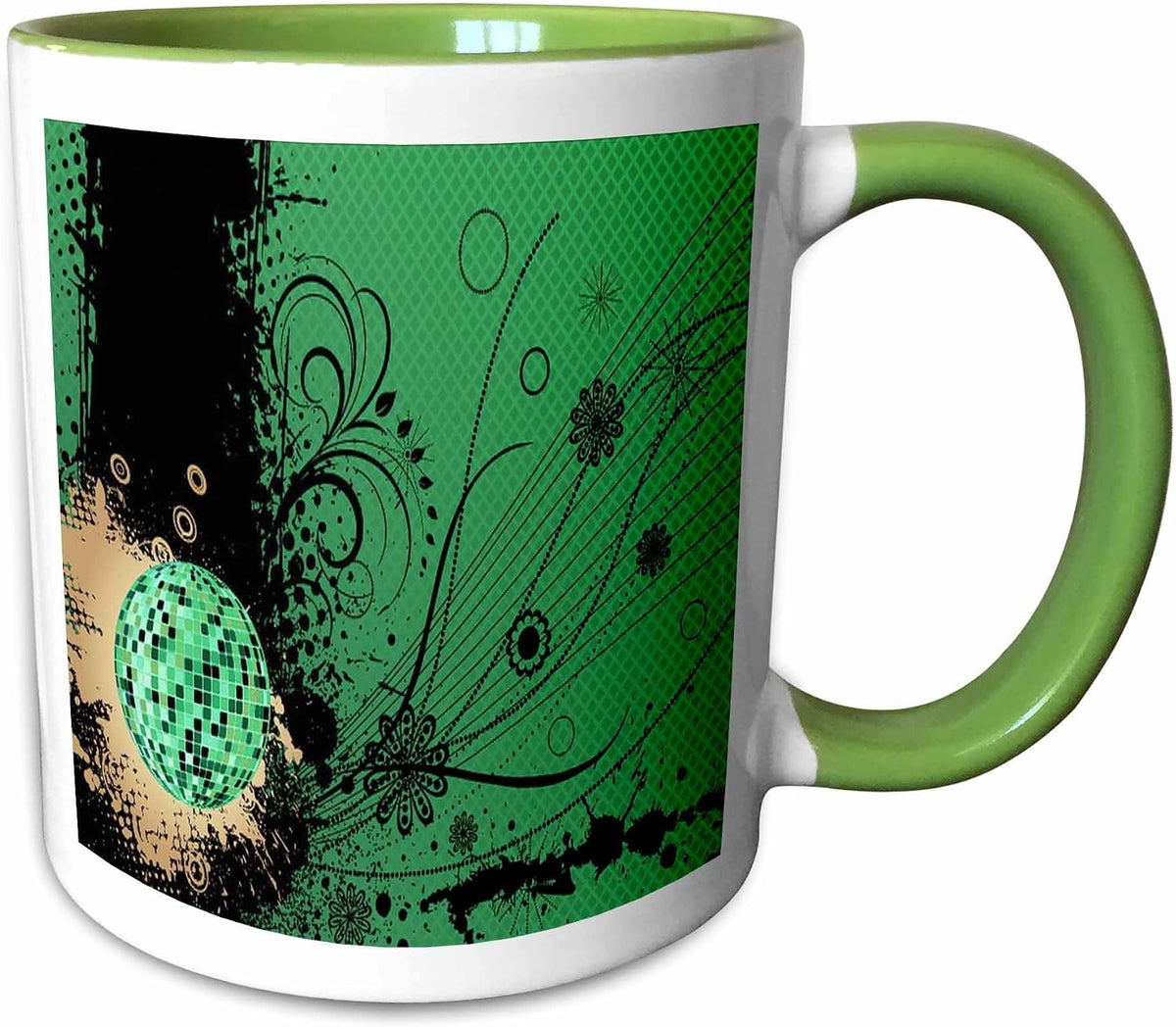 Pretty Sparkly Green Disco Ball On Grunge Ceramic Mug