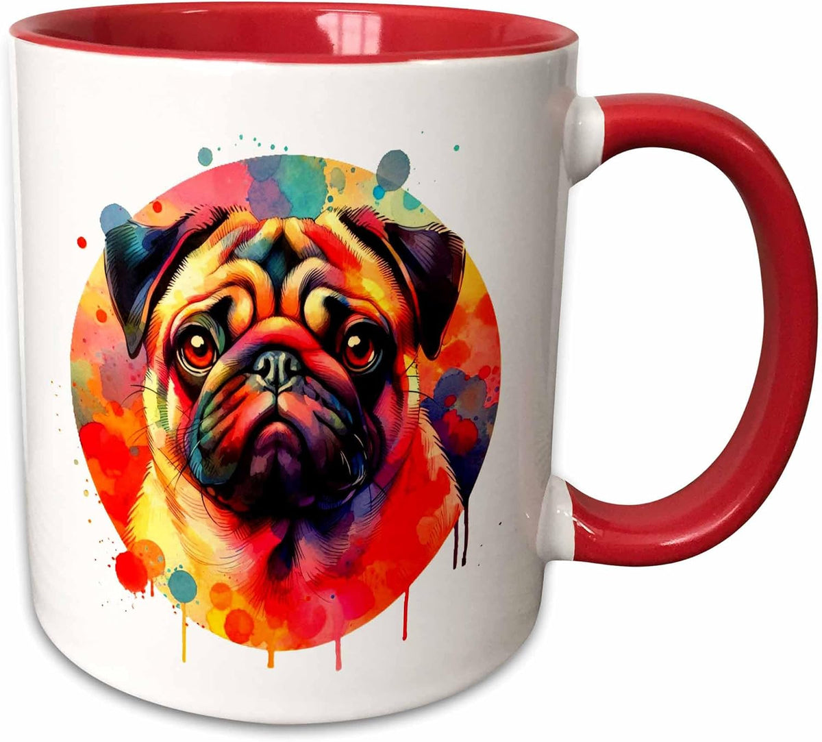 Watercolor Portrait Illustration Of A Pug Ceramic Mug