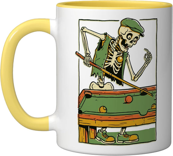Skeleton Billiards Pool Player Halloween Humor Art Ceramic Mug