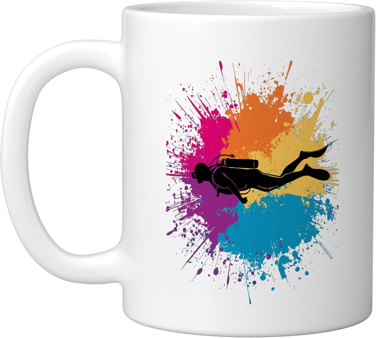 Colorful Splash Art Scuba Diver Under Water Diving Divers Ceramic Mug