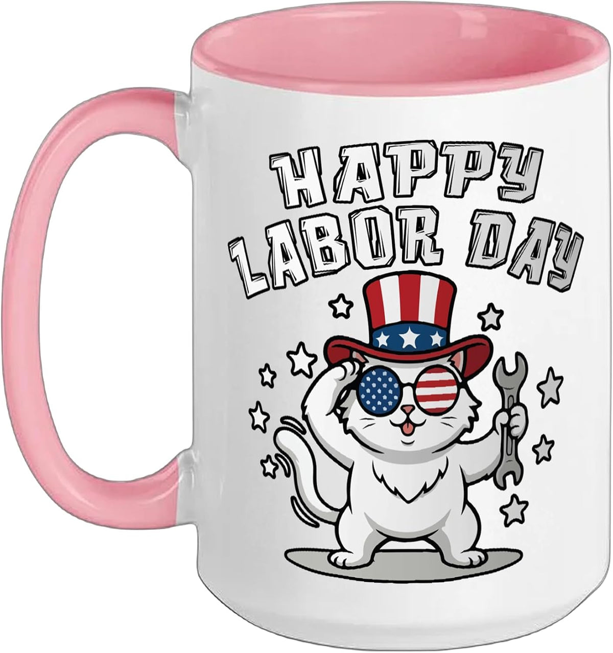 Happy Labor Day Cat Us Flag Patriotic Union Worker Funny Ceramic Mug