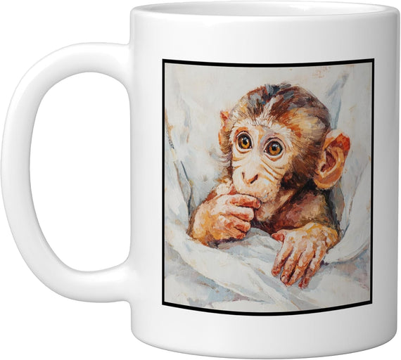Cute Baby Monkey Oil Painting Portrait Primate Art Ceramic Mug