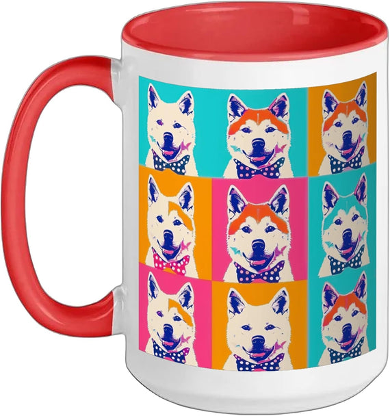 Pop Art Akita Dog Colorful Grid Design Ceramic Mug
