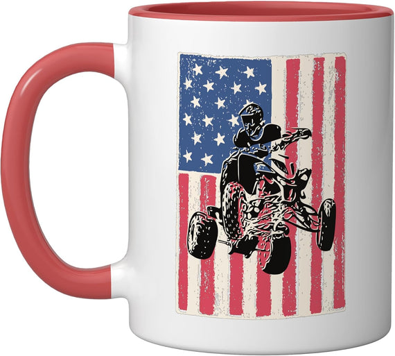 Quad For Men Atv Four Wheeler Gift American Flag Patriotic Ceramic Mug