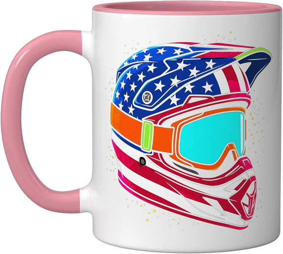American Flag Motocross Helmet Goggles Patriot Ceramic Mug