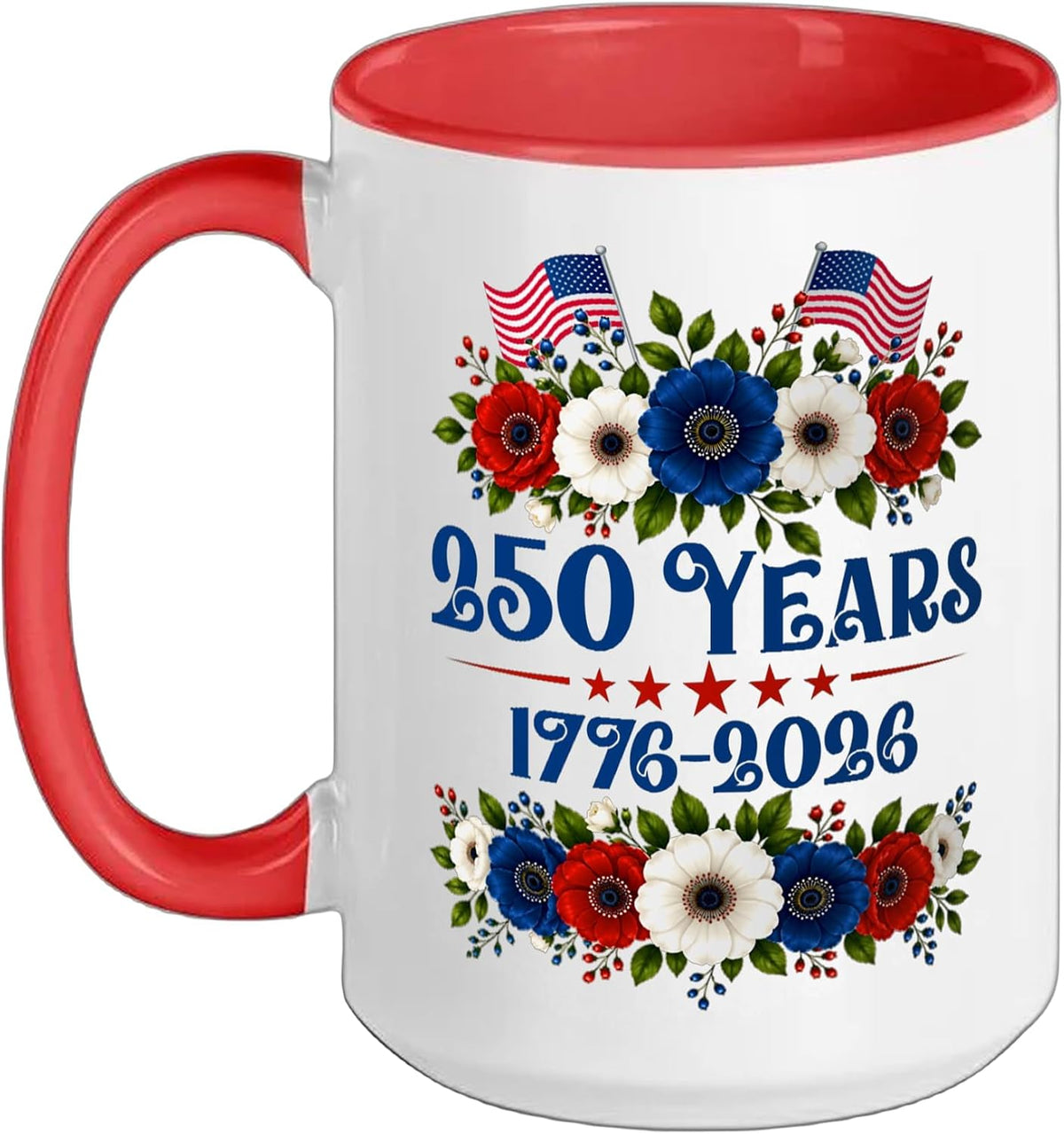 250 American Years 1776 2026 Us Flag Floral 4th Of July Ceramic Mug