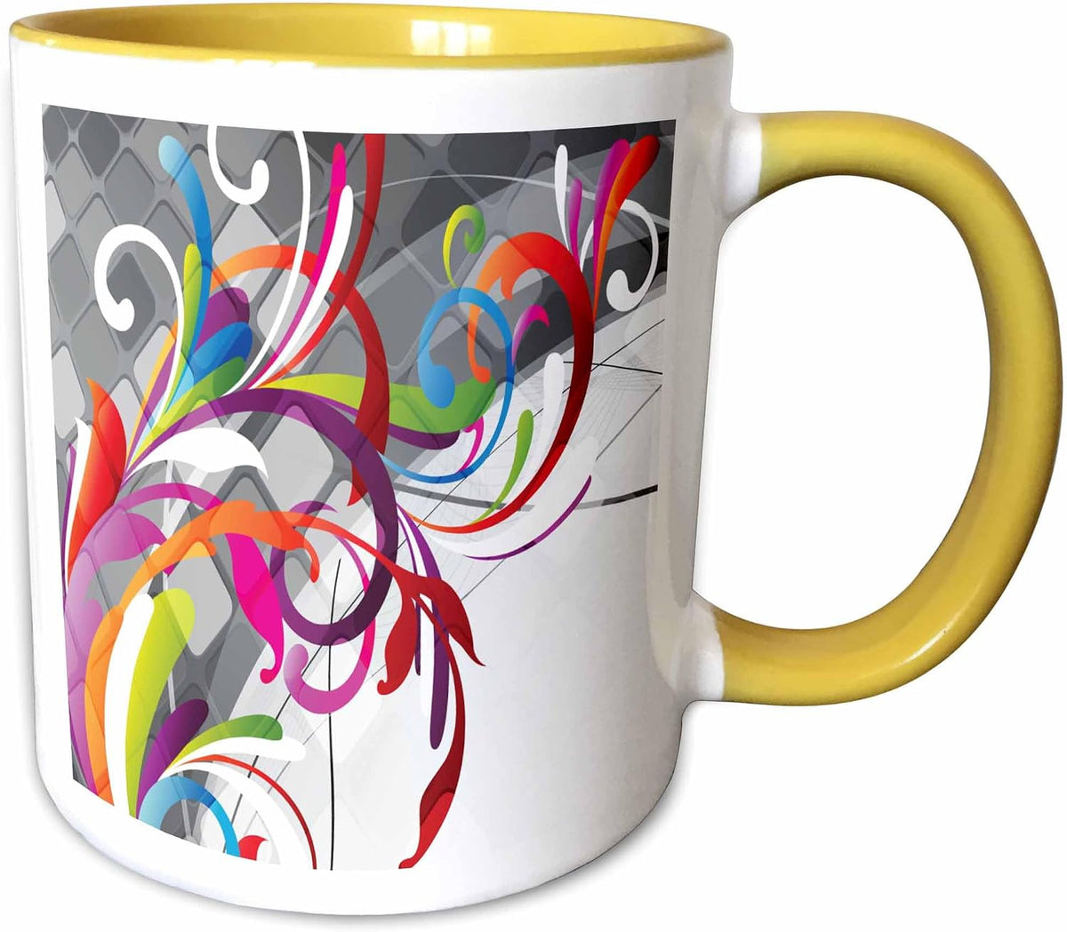 Colorful Flourishes Against Digital Gray Ceramic Mug