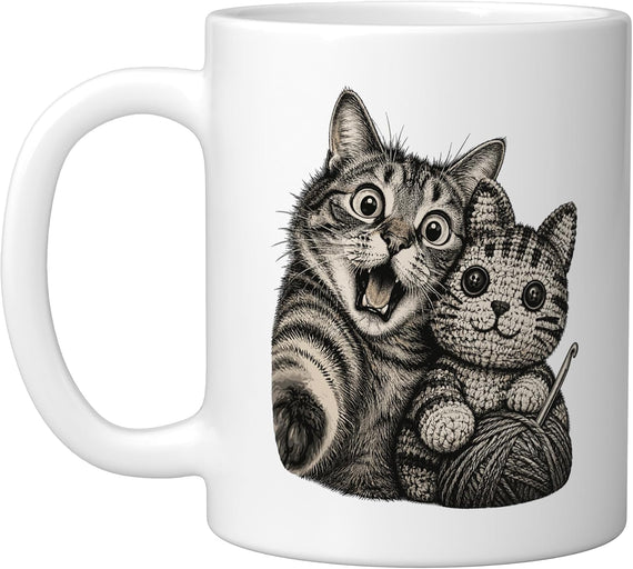 Crochet Cat Selfie Amigurumi Twin Funny Cat Lover Ceramic Mug