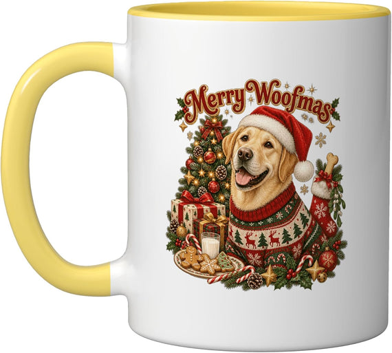 Merry Woofmas Yellow Labrador Retriever Christmas Ceramic Mug