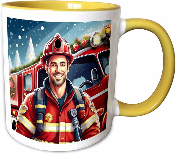 Santas Brigade Happy Male Fireman & Fire Christmas Ceramic Mug