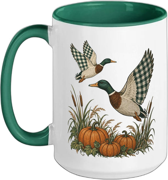 Mallard Ducks Pumpkins Autumn Harvest Dark Ceramic Mug