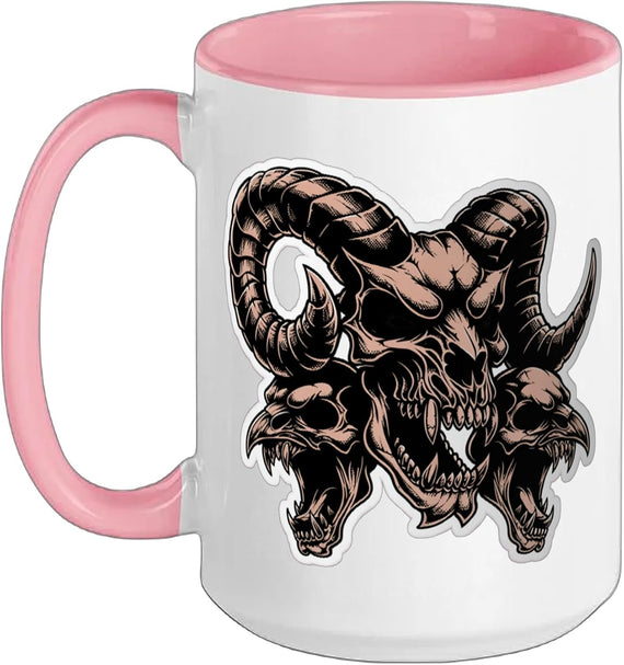 Ram Skull & Bird Skull Gothic Design – Dark Horned Ceramic Mug