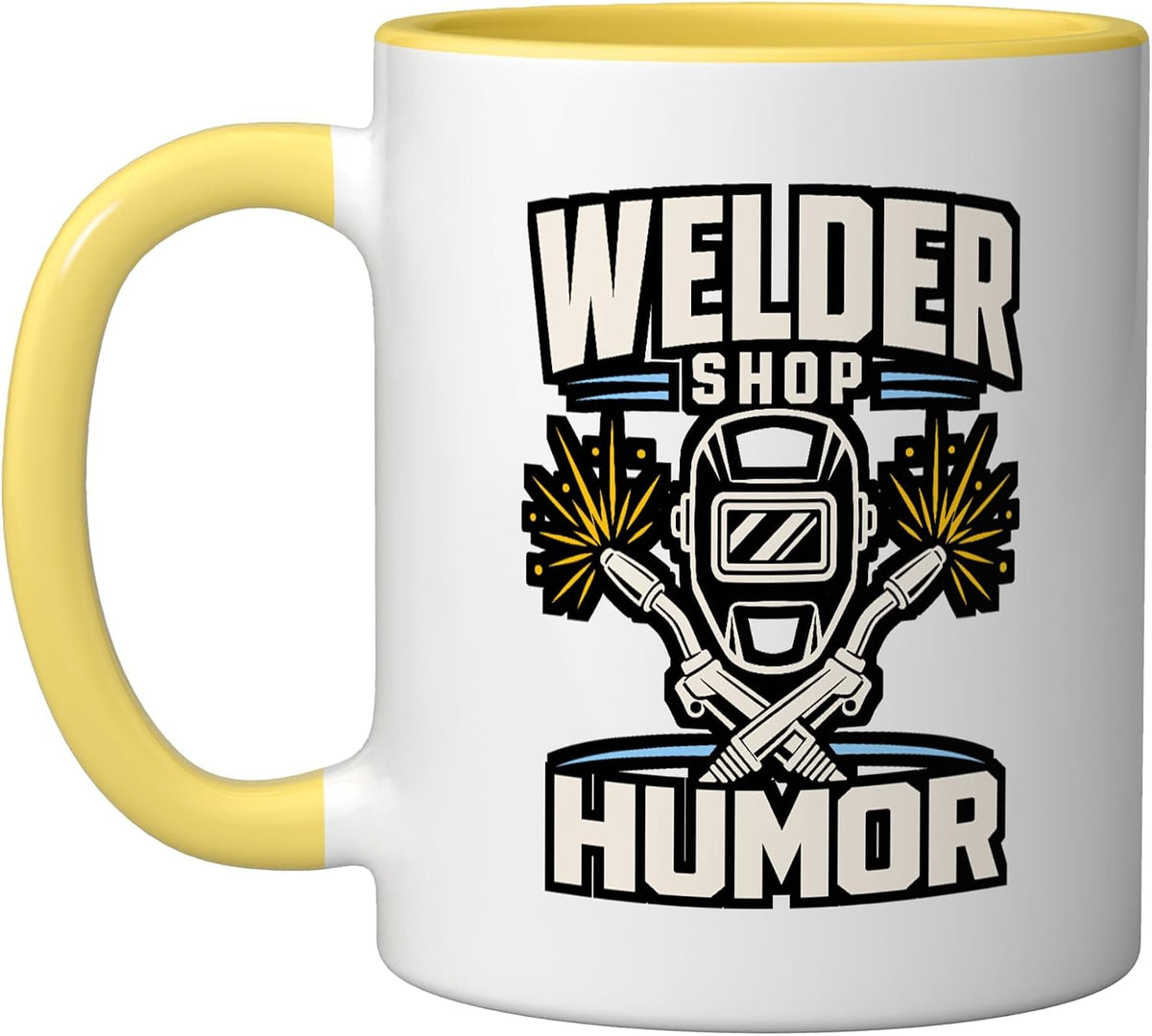 Welder Shop Humor Welding Mask Sparks Ceramic Mug
