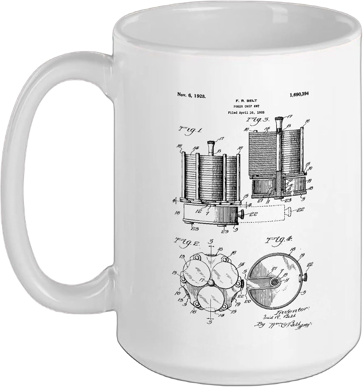 Poker Chip Set Patent Blueprint Retro Poker Player Drawing Ceramic Mug