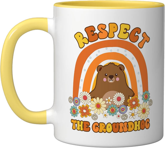 Happy Groundhog Day, Respect The Groundhog Hippie Rainbow Ceramic Mug