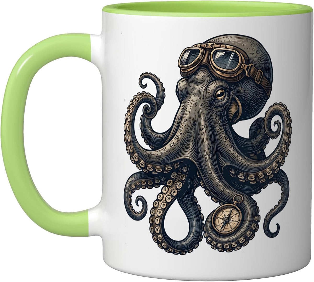 Retro Scuba Diver Weird Octopus Design Cute Ocean Animal Ceramic Mug
