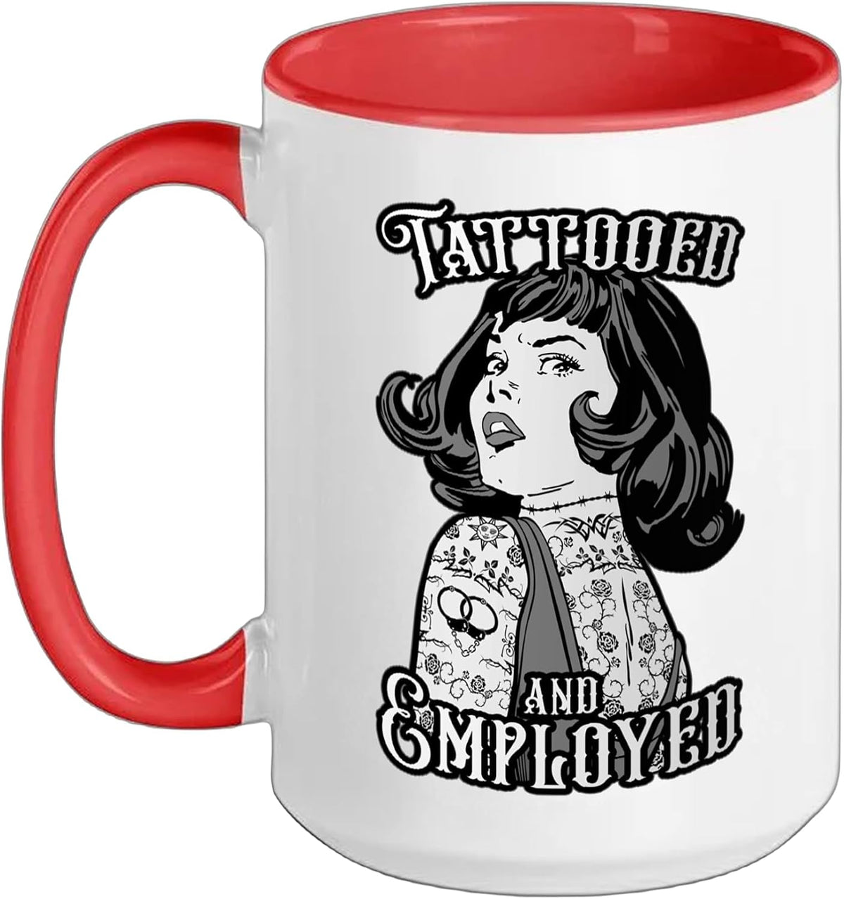 Tattooed And Employed Vintage Tattoo Pop Art Girl Ceramic Mug