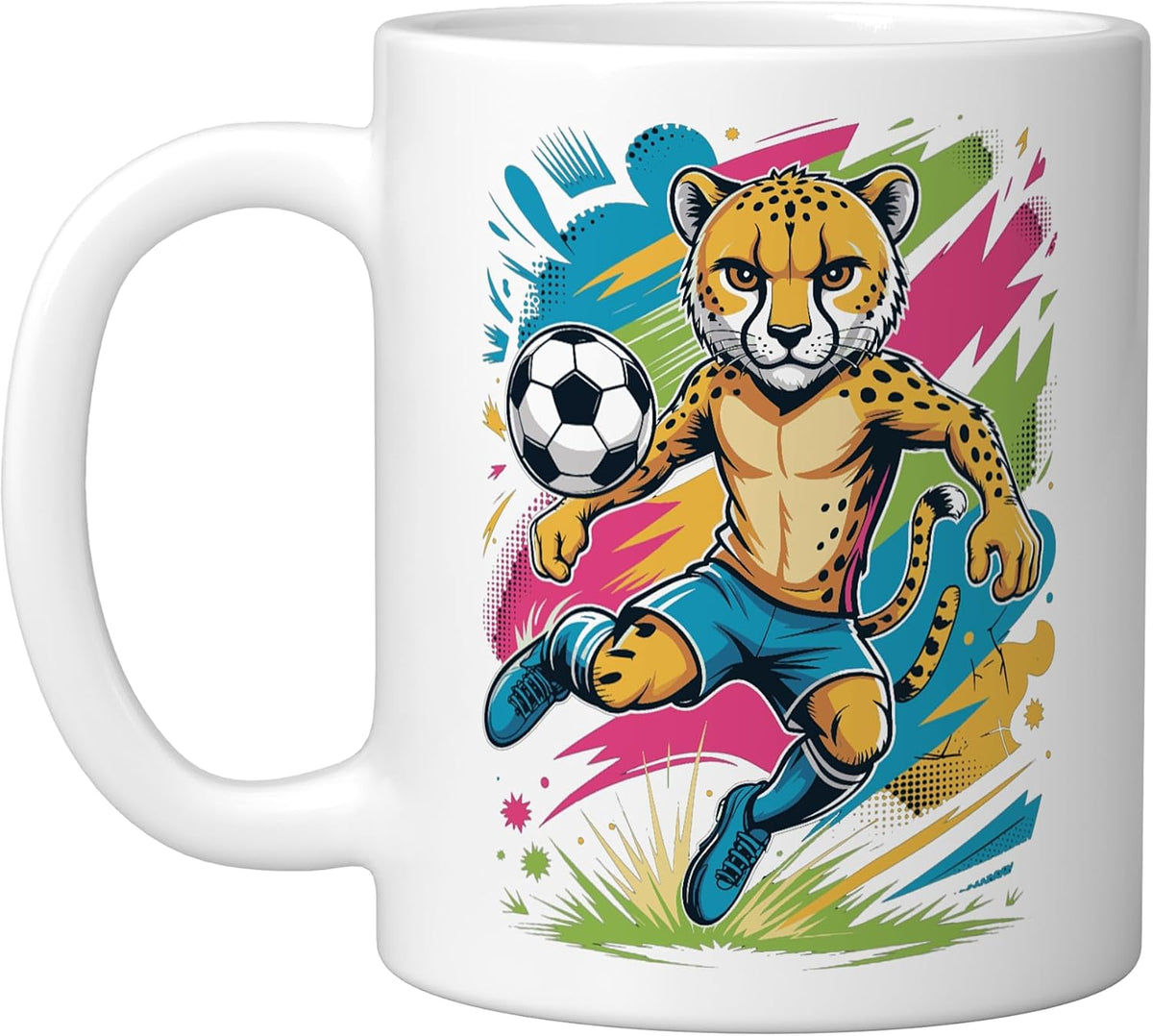 Soccer Cheetah Pop Arts Ceramic Mug