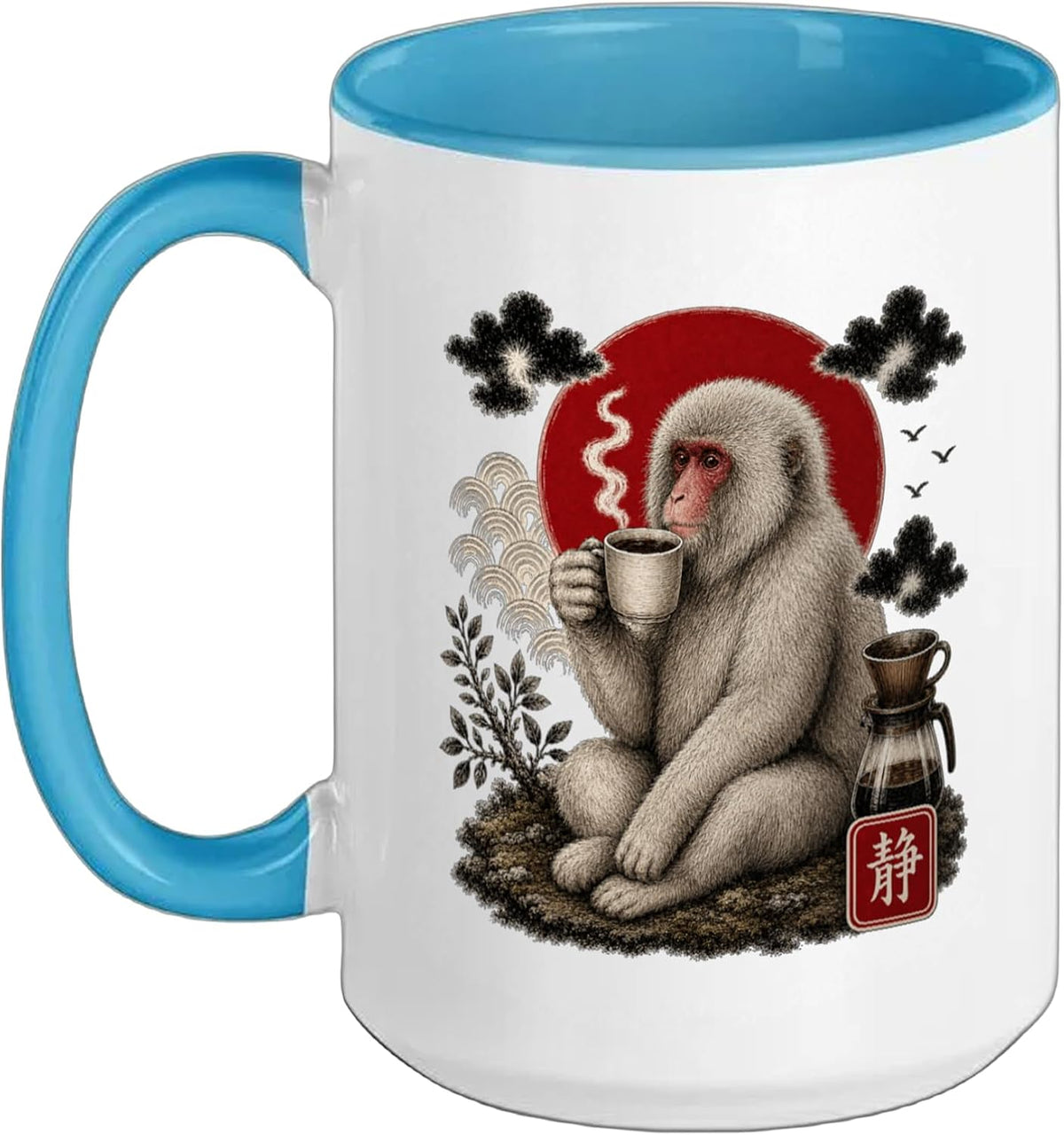 Monkey Coffee Asian Painting Style Design Ceramic Mug