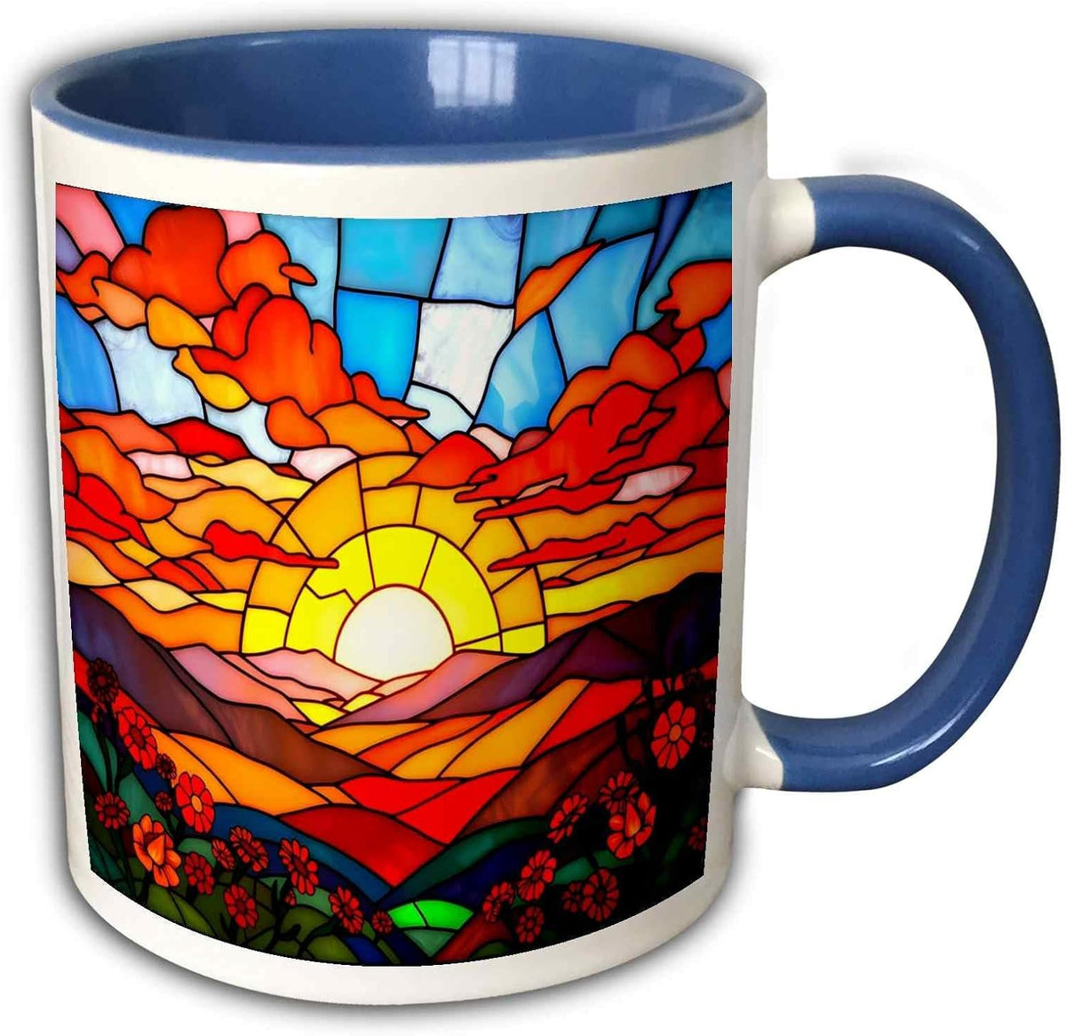Bright Red & Yellow Stained Glass Sunset Ceramic Mug