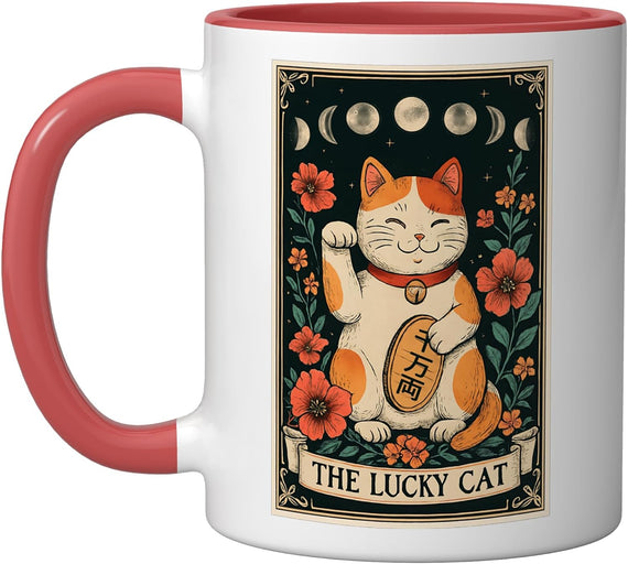 Lucky Cat Maneki Neko Japanese Tarot Card Witchy Ceramic Mug
