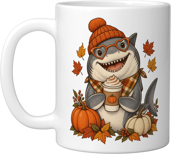 Shark Fall Autumn Season Pumpkin Spice Sea Animal Halloween Mug